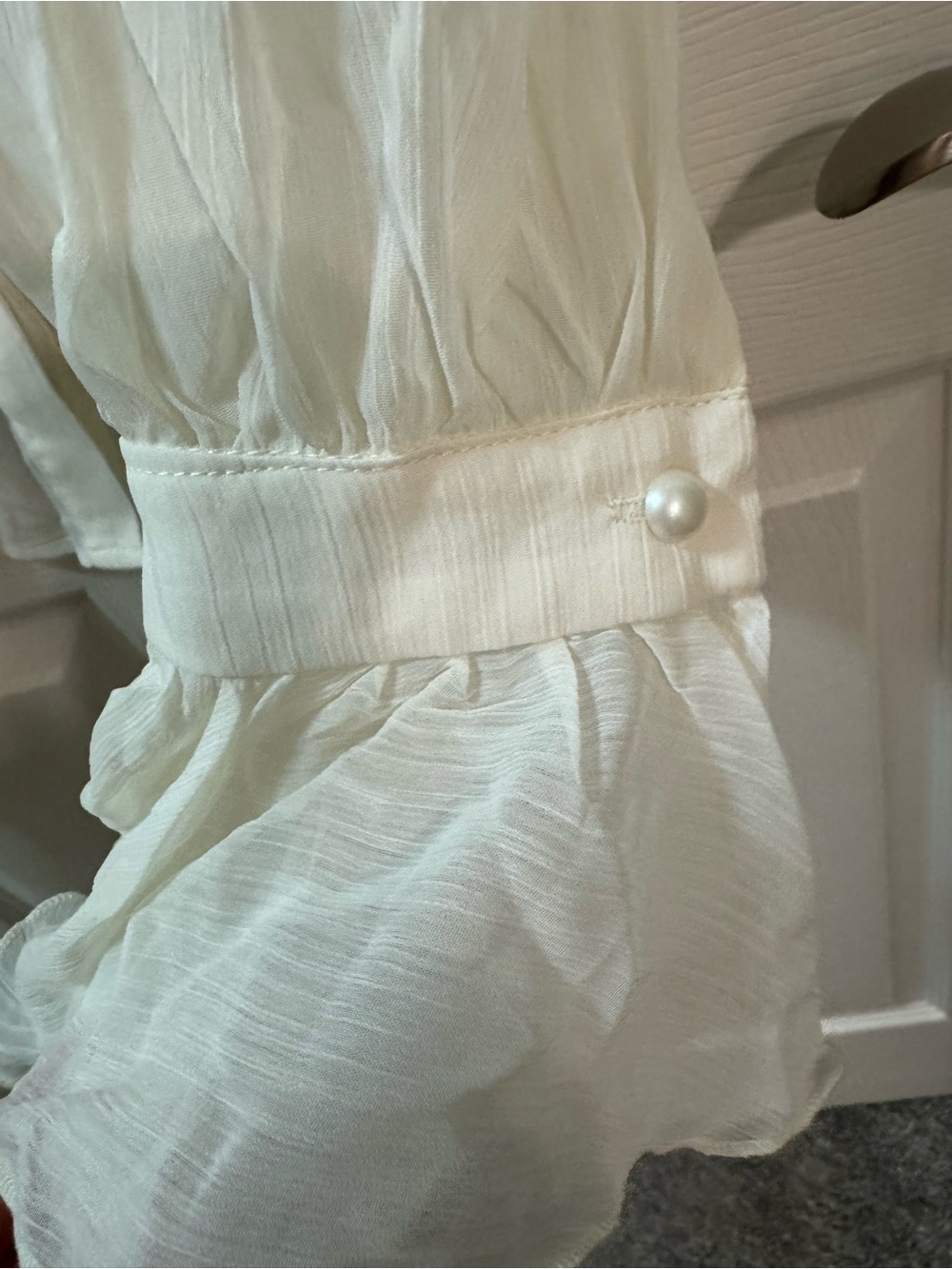 CIDER Chiffon High Neck Soild Lace Faux Pearl Long Sleeve Blouse L - Picture 8 of 12